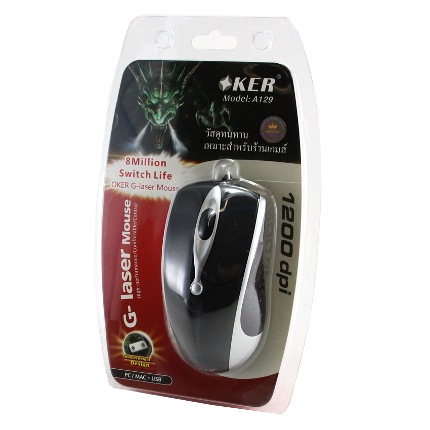 MOUSE OKER A-129 USB 1200 DPI MO-OK-OU-129BK/BL/RE