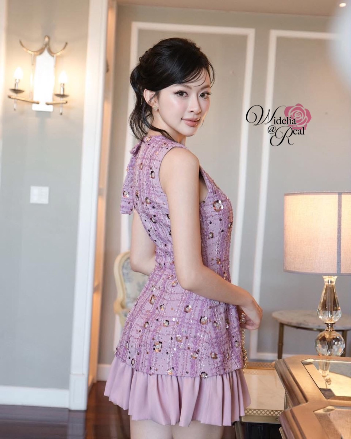 เดรสผ้าทวิตปักเลื่อม เย็บดอกไม้ด้วยลูกปัด ใส่แล้วดูสวยหรูมากแม่