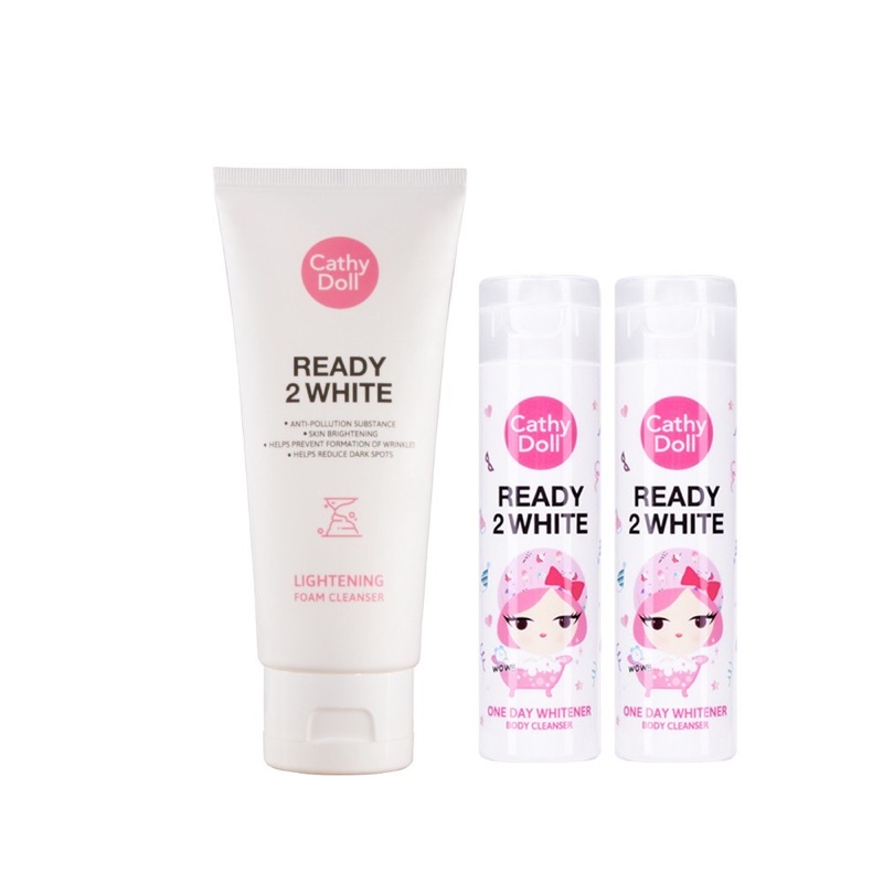 Cathy Doll Ready 2 White Lightening Foam Cleanser 100g โฟมล้างหน้า ฟรี ครีมอาบน้ำ 85ml 2 ขวด
