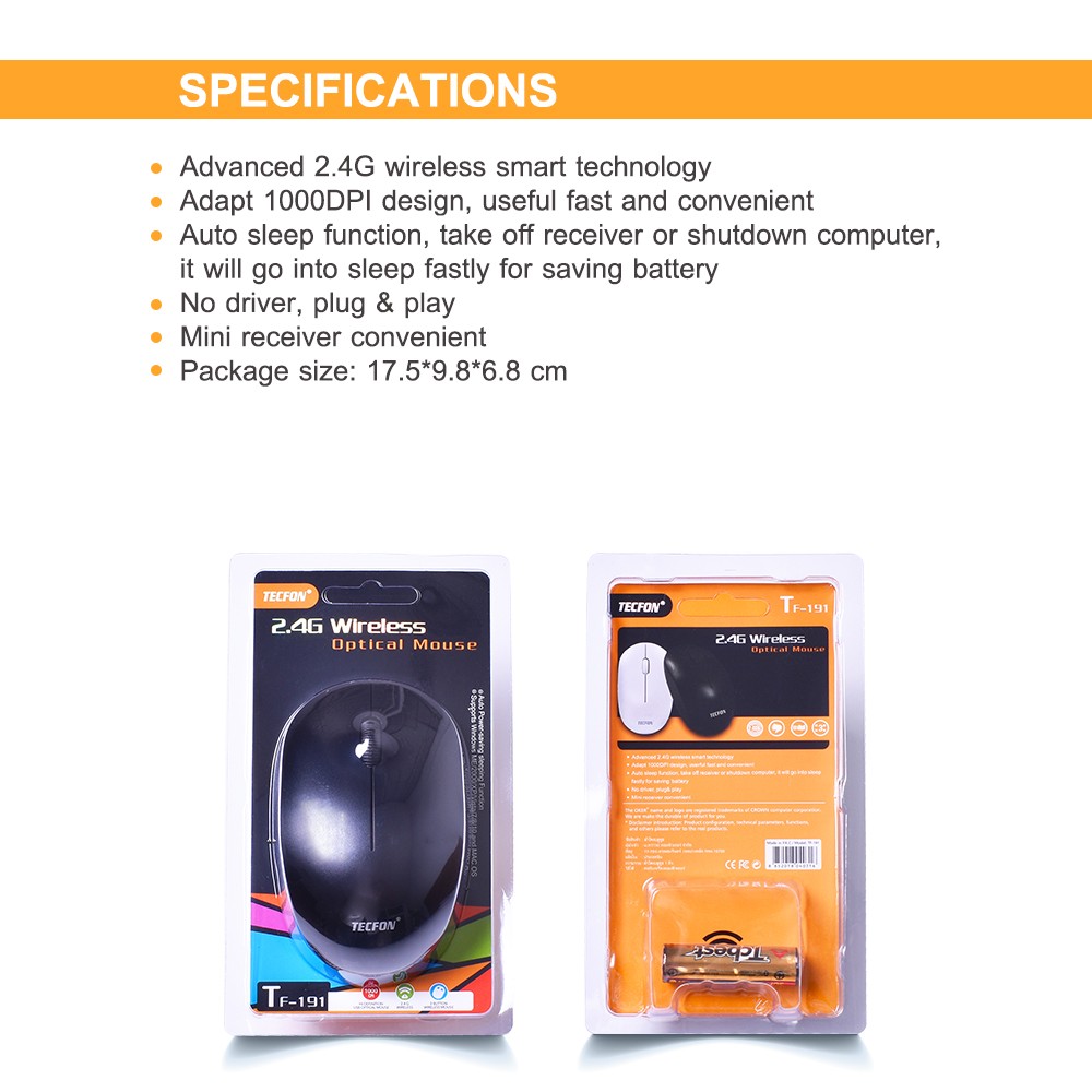 TF191 TECFON MOUSE OPTICAL USB TF-191 MO-TF-WL-191WH