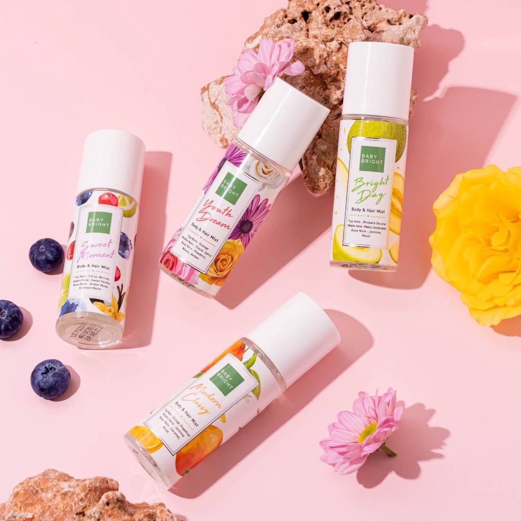 Baby Bright Body & Hair Mist 50ml. เบบี้ไบร์ท สเปรย์น้ำหอม ผิว และ ผม 4 กลิ่น สเปรย์ผมหอม ฉีดผม