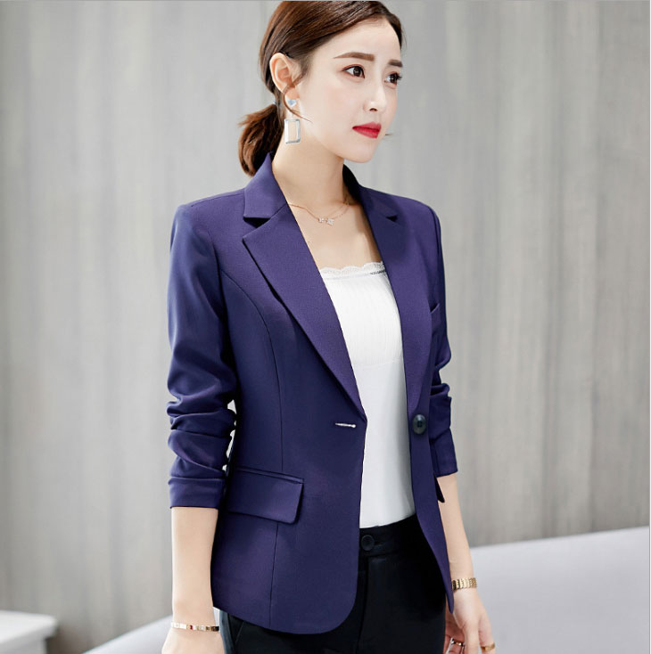 เสื้อสูทผู้หญิงสีกรมท่าใส่ทำงานสไตล์เรียบหรูสูทตีเกล็ดเข้ารูปหน้าหลัง เสริมบ่ามีซับใน กระเป๋าหน้าสองข้างกระดุมพลาสติกกลม มี 5 ไซส