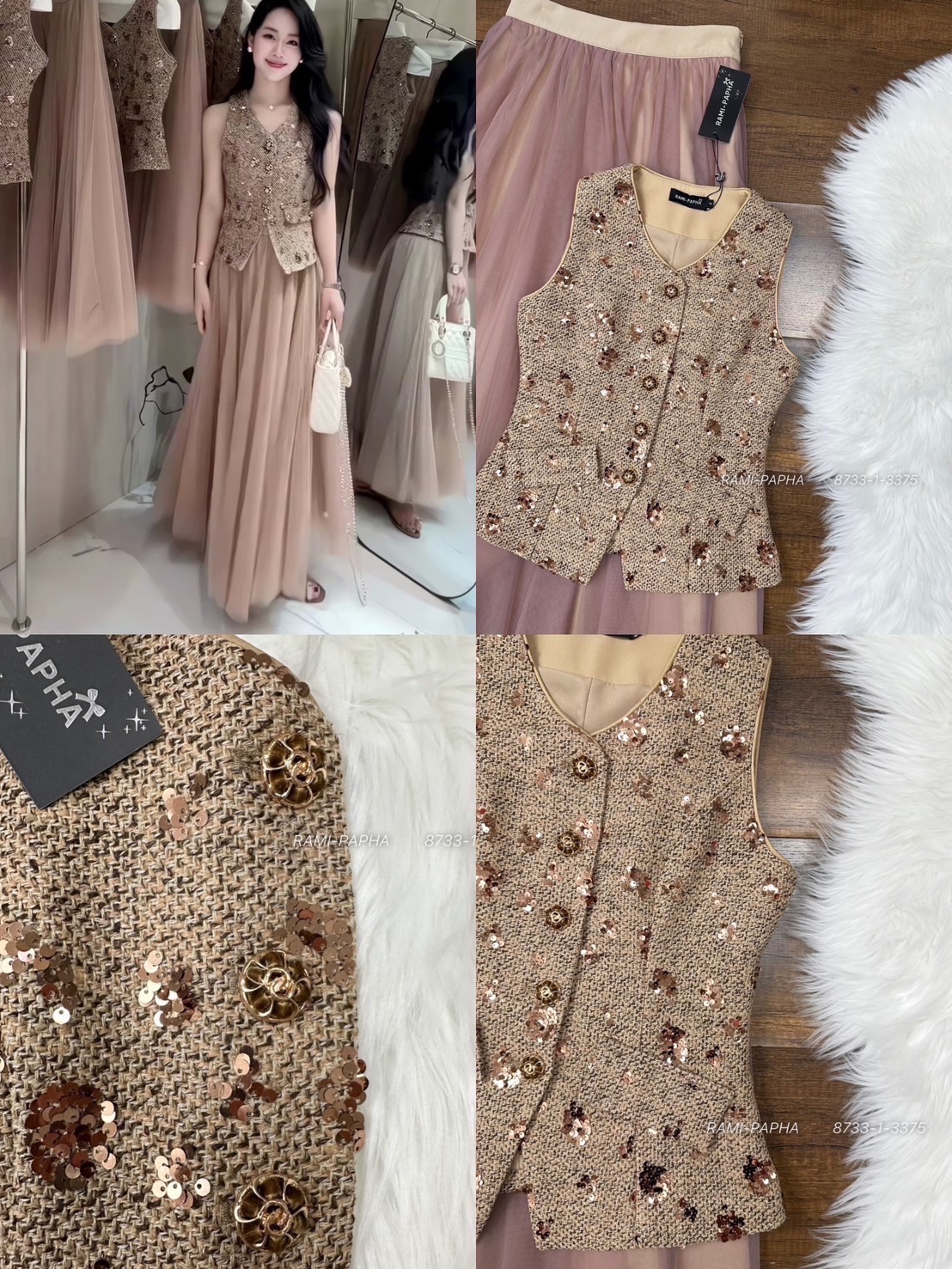 🔹Label :: RAMI-PAPHA(รมิปภา) เสื้อเนื้อผ้าทวีตสีสวยหรูโดดเด่น + กระโปรงยาวผ้ามุ้งซ้อนหลายชั้น #เสื้อผ้าแฟชั่น #แฟชั่น #ชุดเซต #งานป้าย #รมิปภา #ramipapha