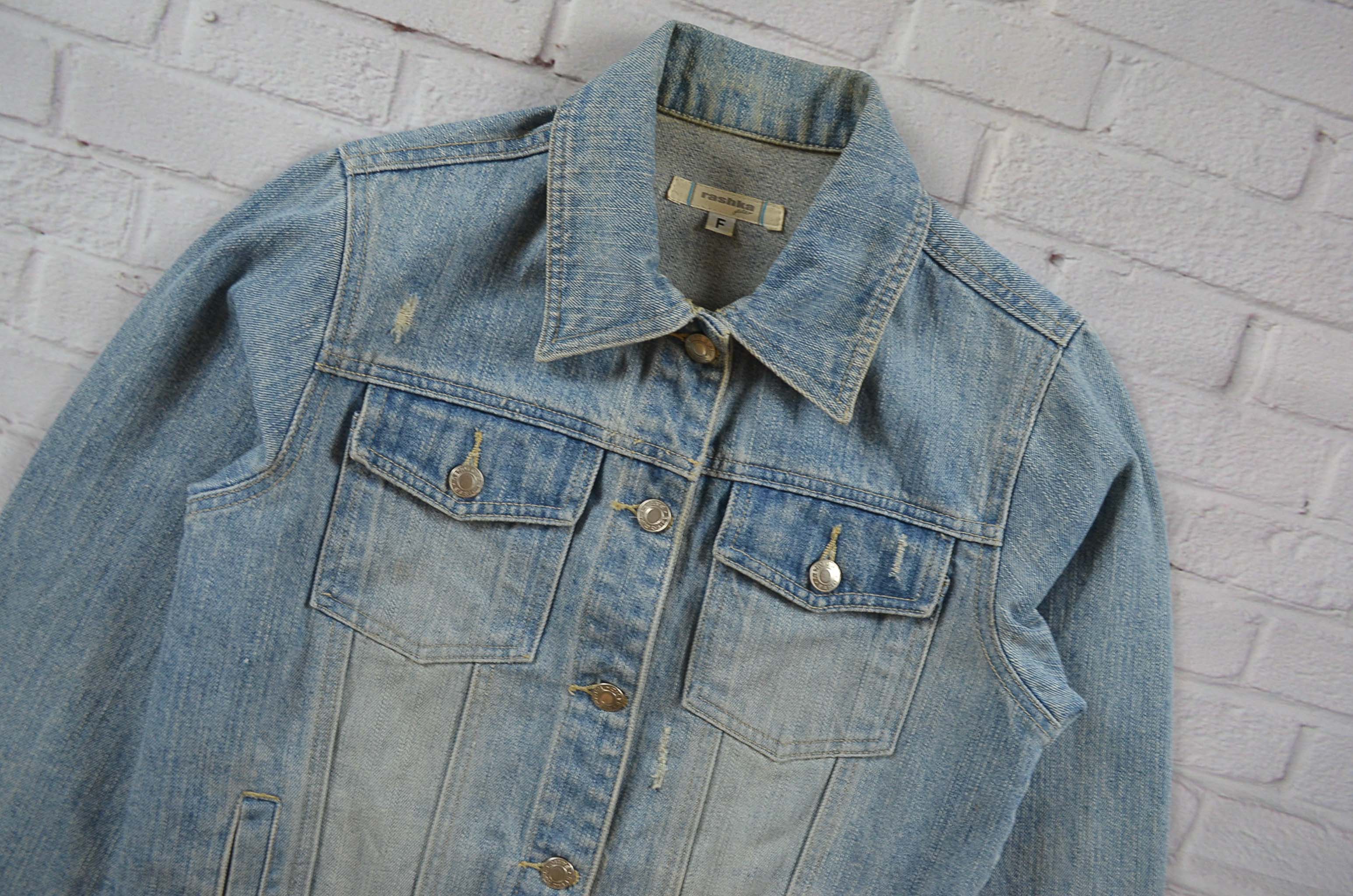 rashka อกจริง36' (S) เสื้อแจ็คเก็ตยีนส์ เสื้อยีนส์แขนยาวหญิงชาย ยีนส์แต่งขาด ผ้านุ่มใส่สบาย มีเป๋าข้างเป๋าใน