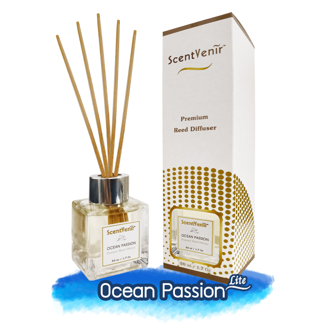 OCEAN PASSION Scent Diffuser (Lite) น้ำหอมกระจายกลิ่น น้ำหอมปรับอากาศ ไม้หวาย ก้านไม้ ก้านหวาย ก้านไม้หอม กลิ่นโอเชี่ยน แพชชั่น สัมผัสกับกลิ่นแห่งท้องทะเล หอมสะอาด สดชื่น, เย็นสบาย อโรม่า นุ่มละมุน แบบเบาๆ ด้วยน้ำมันหอมระเหยแท้ผสมกับหัวน้ำหอมเกรดสูง ขนาด