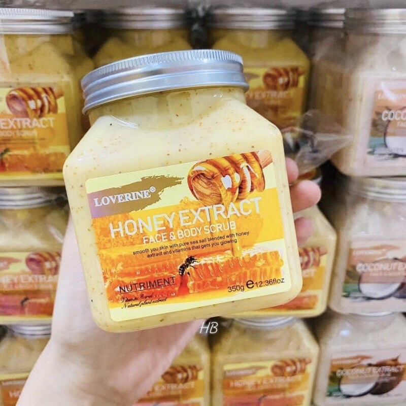 Loverine face & body scrub 350g. สครับผิวกาย 4 สูตร สครับสตรอเบอร์รี่ สครับมะพร้าว สครับว่านหาง สครับน้ำผึ้ง