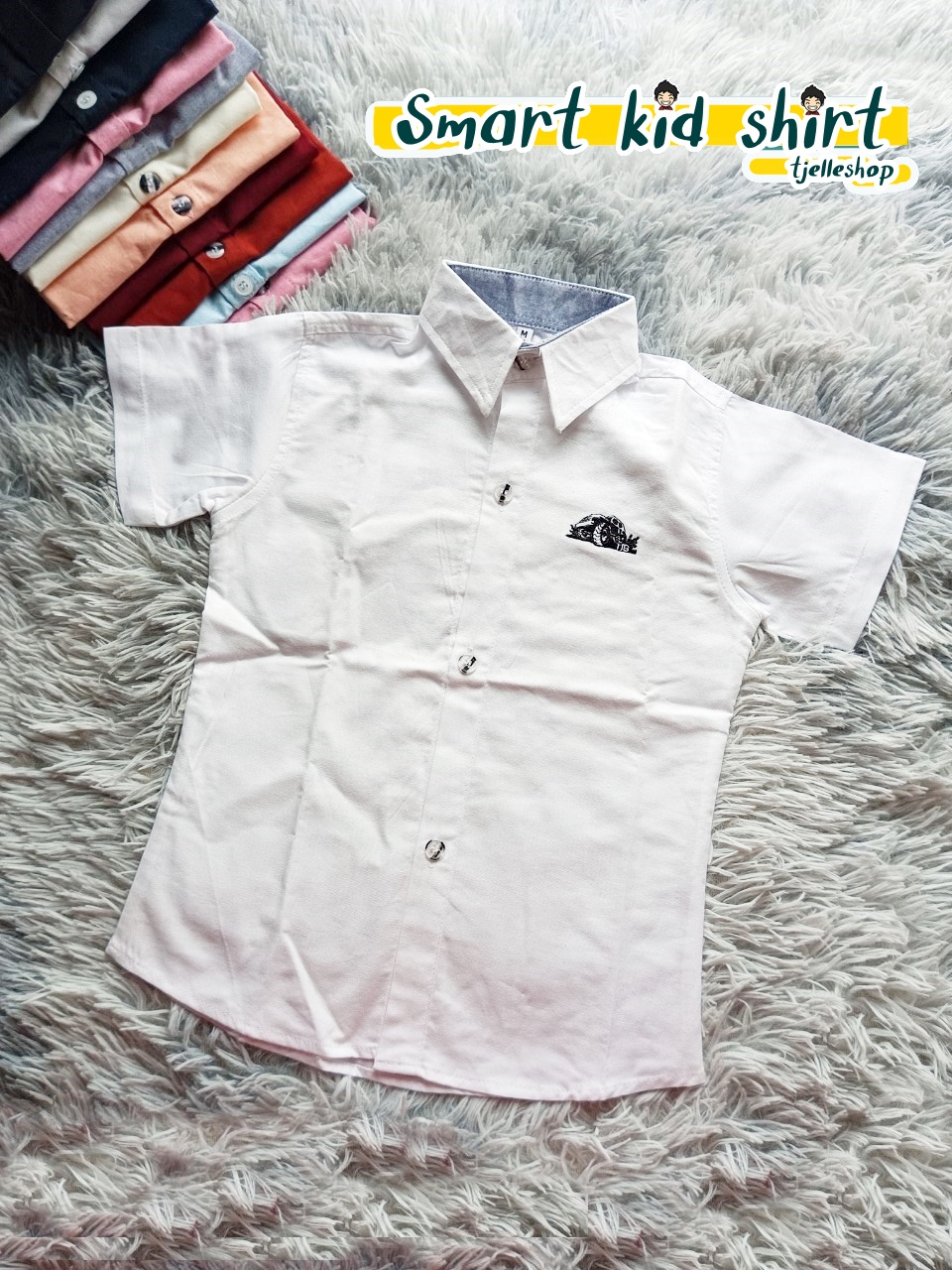 เสื้อเชิ้ตเด็ก แขนสั้น คอปก สีขาว
