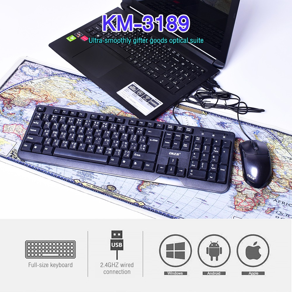 KM-3189 BLACK OKER KEYBOARD+MOUSE USB KB-KM-OK-3189B