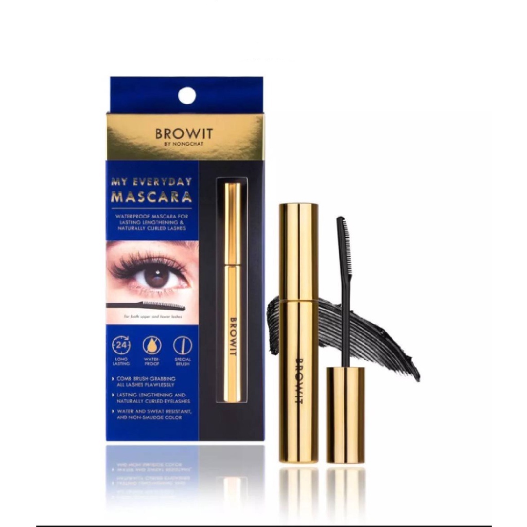 BROWIT My Everyday Mascara มาสคาร่า สูตรกันน้ำ ปัดขนตา งอน ยาว บราวอิท by Nong Chat กล่องสีน้ำเงิน