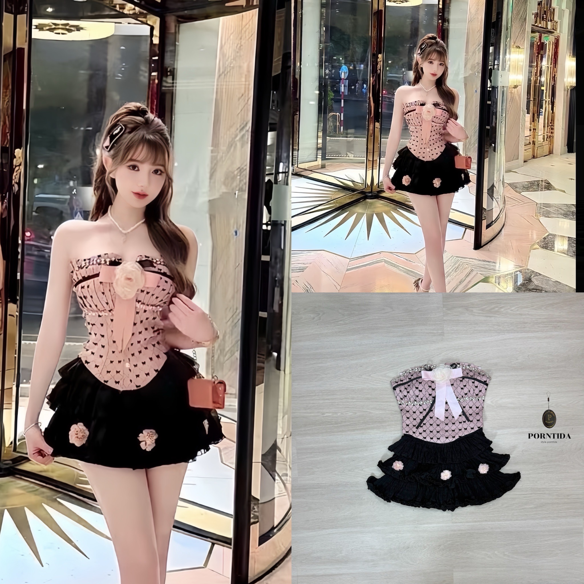 ชุดเซต2 ชิ้น เสื้อเกาะอก+กระโปรง มีซับในกางเกง ตัวเสื้อแต่งอะไหล่เพชรด้านหน้าตัวโบว์สีชมพูติดด้านหน้าเป็นเข็มกัดถอดแยกชิ้นได้และอะไหล่กระโปรงดอกไม้เป็นเข็มขัดถอดแยกชิ้นได้ตัวเสื้อหน้าอกเสริมฟองน้ำมีกันลื่นรอบตัวรุ่นนี้ผ้าดีมากค่ะ