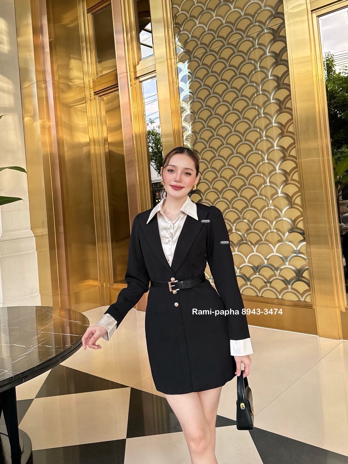 Ready to shipping ⚜️Label :: RAMI-PAPHA(รมิปภา) เดรสแขนยาว ดีเทลทูโทน ดีไซน์ตัดแต่งเชิ้ตด้านใน เชิ้ตด้านใน กระดุมเพรชสวยหรู ใช้งานได้จริง กระดุมหน้าอะไหล่สีทอง สวยหรูโดดเด่น ซับในอย่างดีทั้งตัว