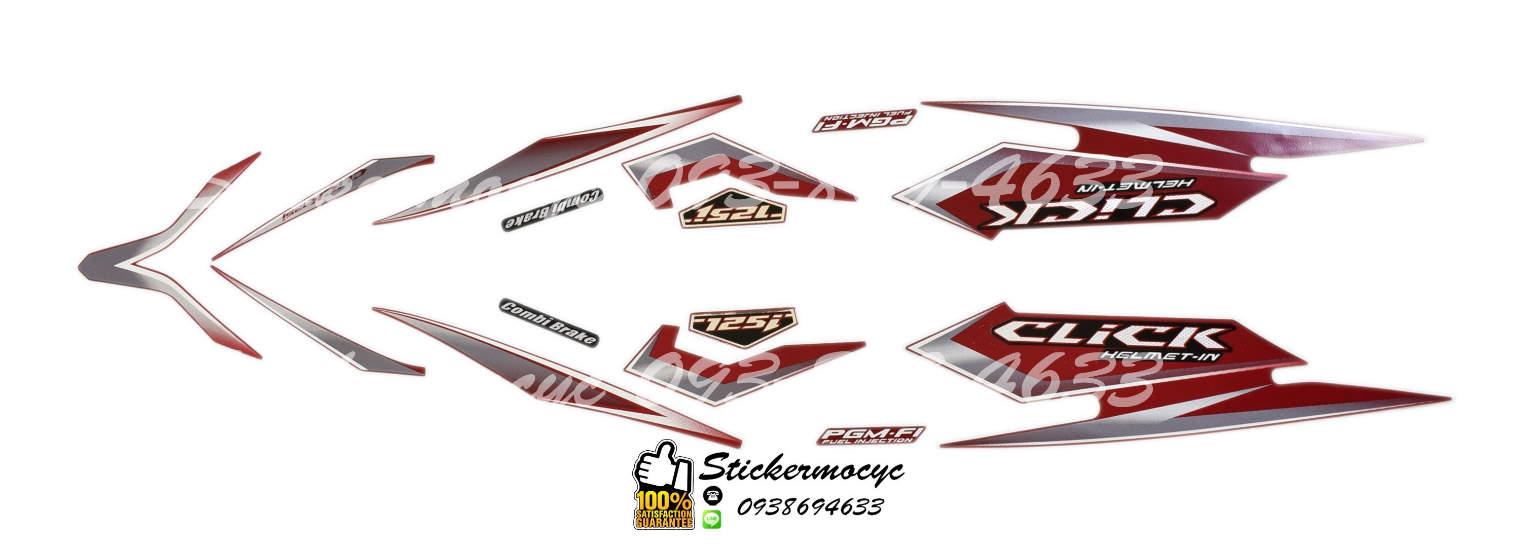 Sticker 3M HONDA Click 125 i ปี 2013 รุ่น 8 Idling Stop ติดรถสี แดง ขาว (เคลือบเงา) สติ๊กเกอร์ 3 M แท้ สติ๊กเกอร์ติดมอไซค์ ฮอนด้า คลิก