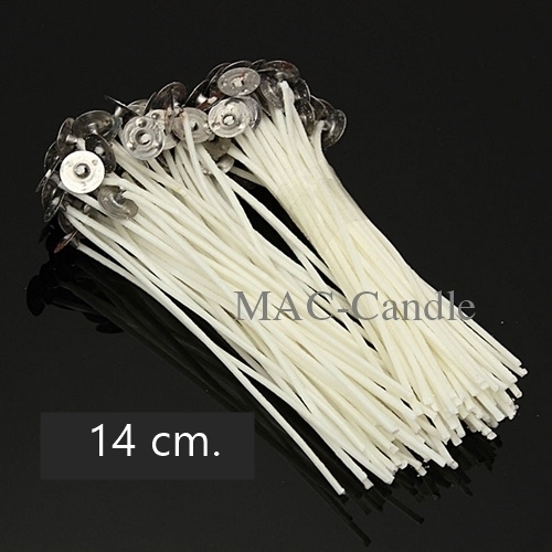 Candle Wick : Waxed wick with sustainers ไส้เทียนเคลือบแว๊ก 14 ซม.(cm.)+เหรียญยึด