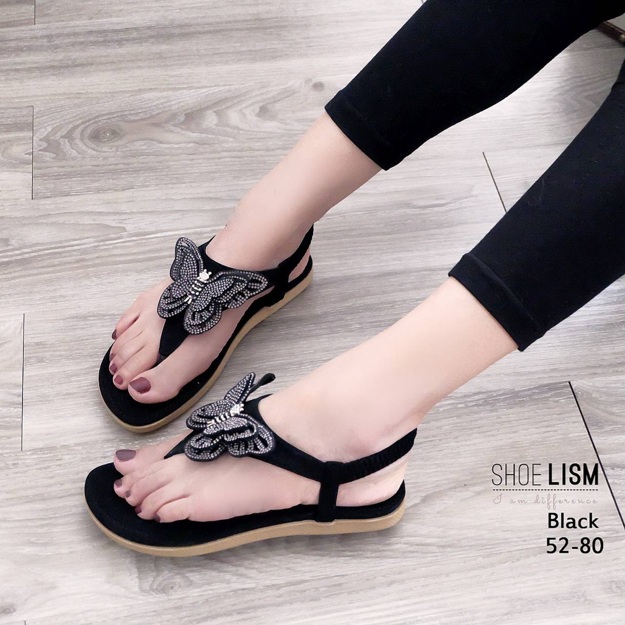 รองเท้าหูคีบผีเสื้อรัดส้นสีดำ Size 36