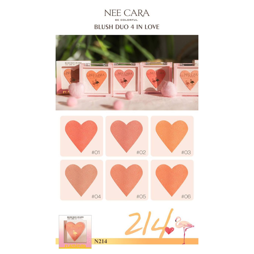 NEE CARA BE COLORFUL BLUSH DUO 4 IN LOVE 14 กรัม นีคารา บี คัลเลอร์ฟูล ดูโอ้โฟร์อิน เลิฟ ปัดแก้ม รูปหัวใจน่ารัก