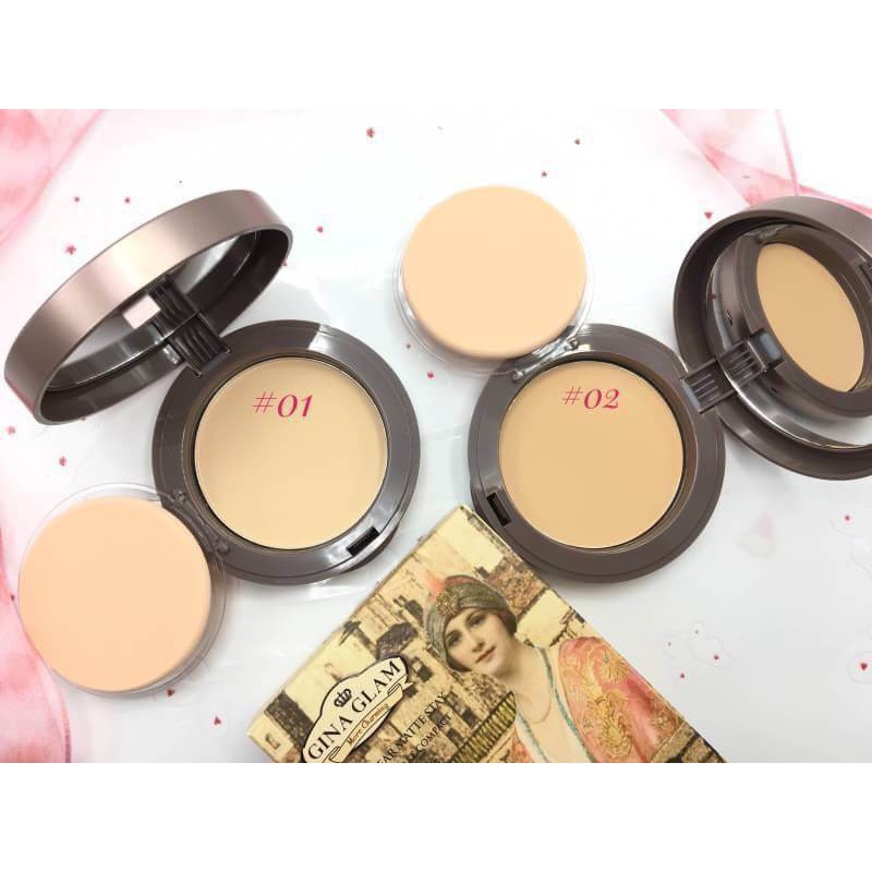 Gina Glam Long Wear Matte Stay Two Way Cake Compact Powder SPF 15 G40 จีน่า เกลม แป้งคุมมันผสมรองพื้น