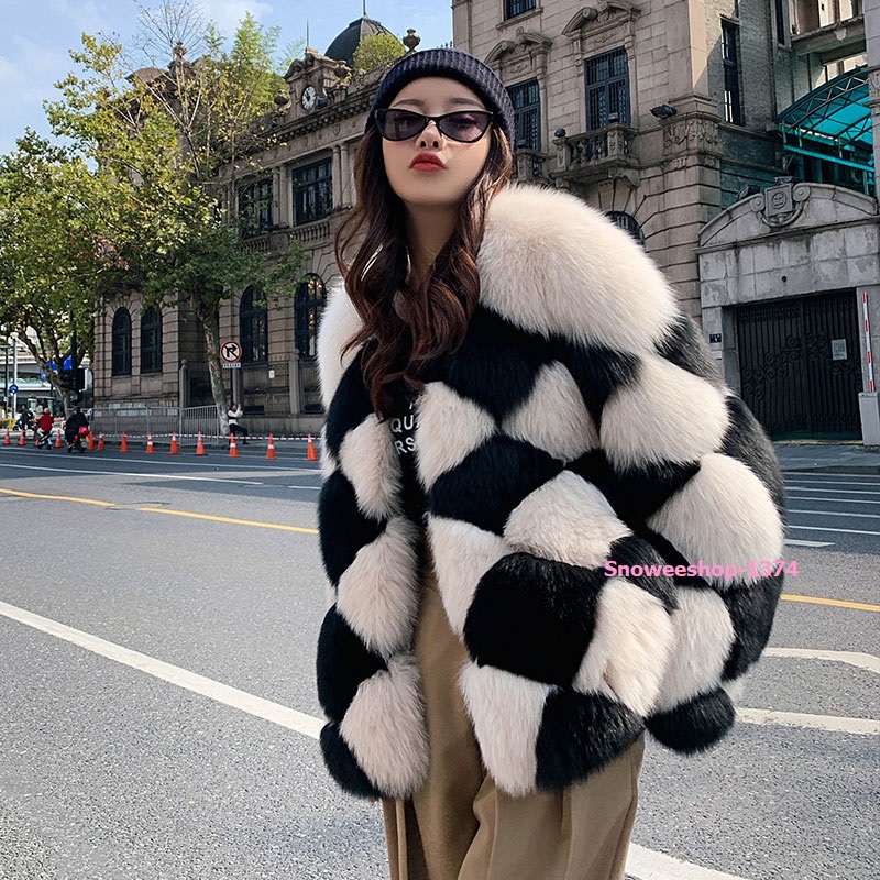 Fur Coat Hi-So โค้ทขนมิ้งลายสก็อตนุ่มมาก เสื้อคลุมพร้อมซับในหนาแต่งสีตัดตารางหมากรุกลายสก็อต ใส่กันหนาว กันลมได้ดี กันหนาวติดลบได้ถึง ลบ 10 องศา
