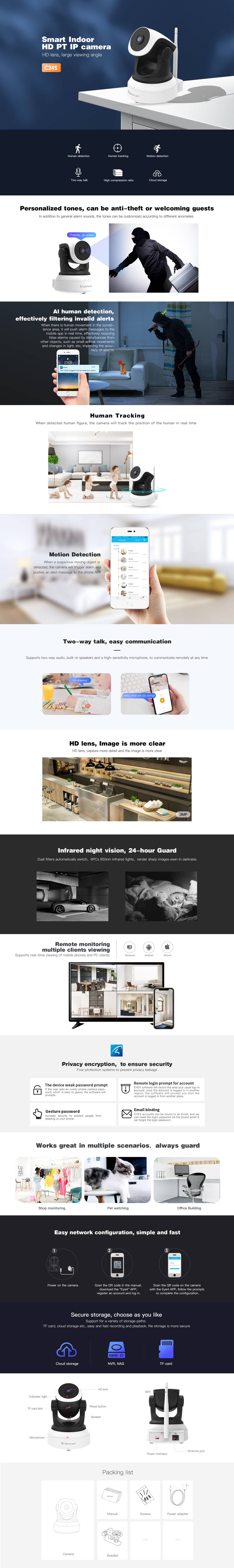 VSTARCAM กล้องไอพีคาเมร่า ชัด 3MP IP CAMERA INDOOR ONVIF Ai SMART TRACKING C24S SKU-03149