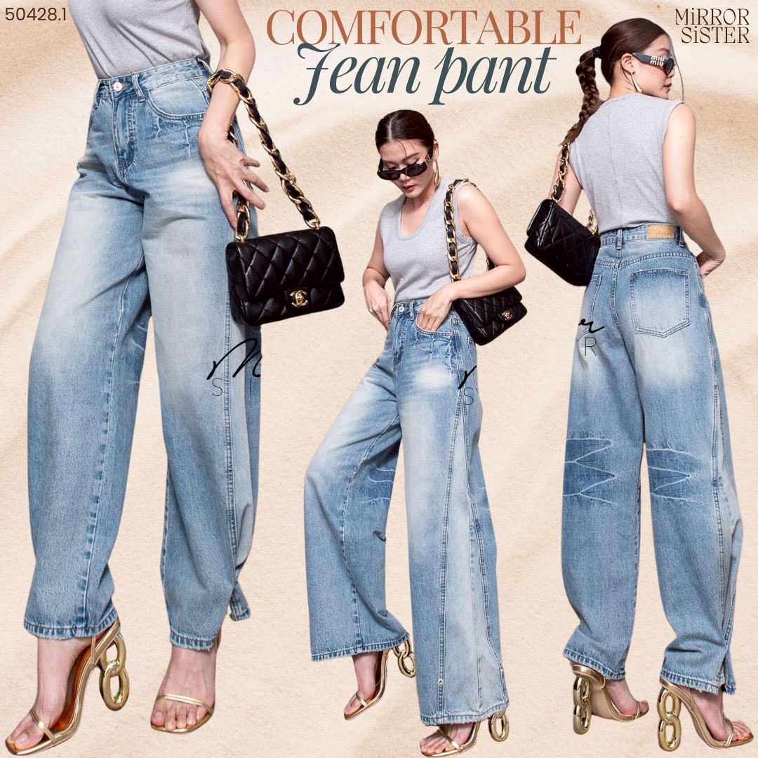 •MiRRoRSiSTER's 2in1 BaGGY JEANs•• กางเกงยีนส์ที่รัก…ใส่ได้2ทรงในตัวเดียว!! ใส่เป็นทรงขากระบอก หรือทรงBaGGyก็ได้เพียงติดกระดุมแป๊กที่ปลายขา มีดีเทลเก๋ทั้งตัว ด้านข้างต่อผ้าแต่งเดินตะเข็บสวย ด้านหลังแต่งลายฟอกเท่ห์ๆ เนื้อผ้ายีนส์ระดับPREMiUMฟอกสีสวย แ