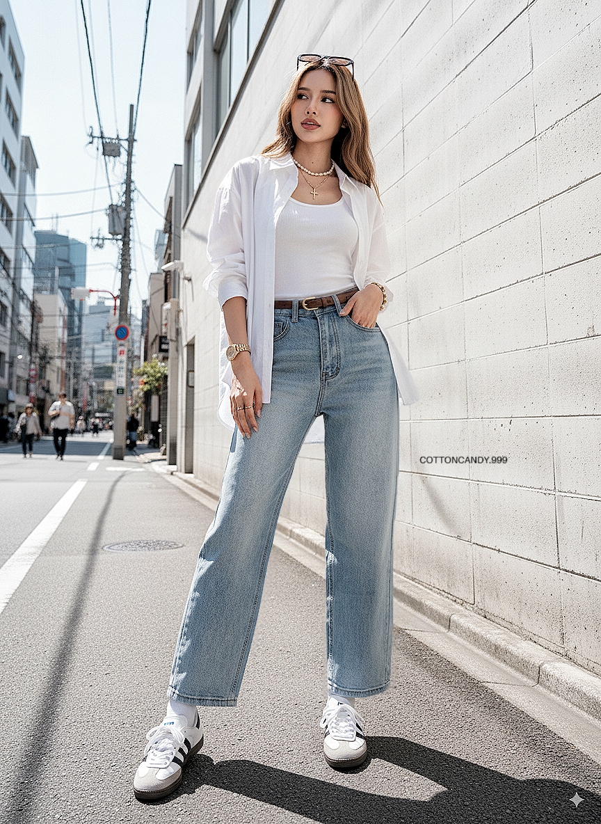 Tag#cottoncandy กางเกงยีนส์ขากระบอกบอยเล็ก 8ส่วน รุ่นนี้ ผ้ายีนส์ยืดเนื้อดีมาก ลุกนั่งสบายไม่อึดอัด ทรงบอยเล็กสไตล์วินเทจ ทรงสวยมากๆ ฟอกเฟดสีฟ้าอ่อนๆ บอกเลยลุคนี้จึ้งแน่นอนคร่าาา