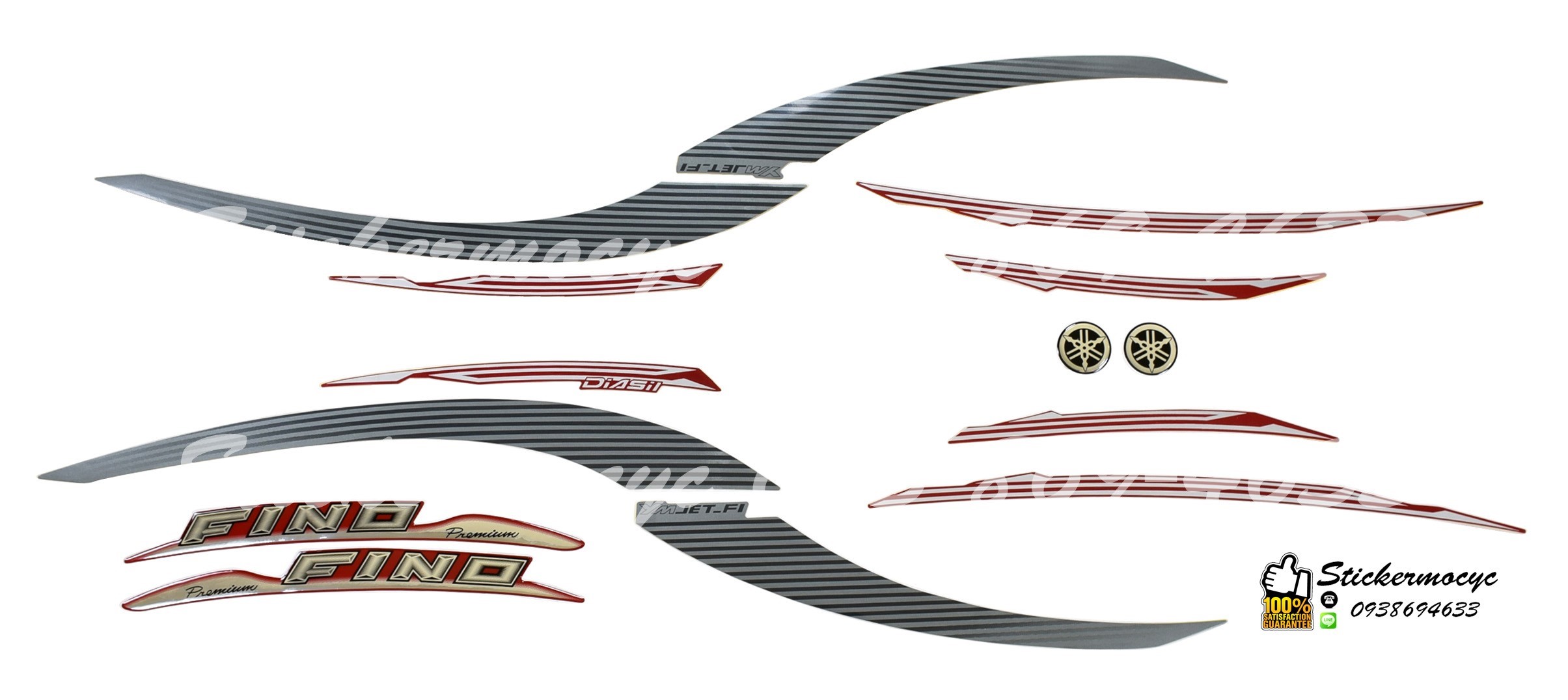 Sticker 3M Yamaha Fino ปี 2013 รุ่น 26 Premium ติดรถสี แดง ขาว (เคลือบเงา) สติ๊กเกอร์ 3 M แท้ สติ๊กเกอร์ติดมอไซค์ ยามาฮ่า ฟีโน่