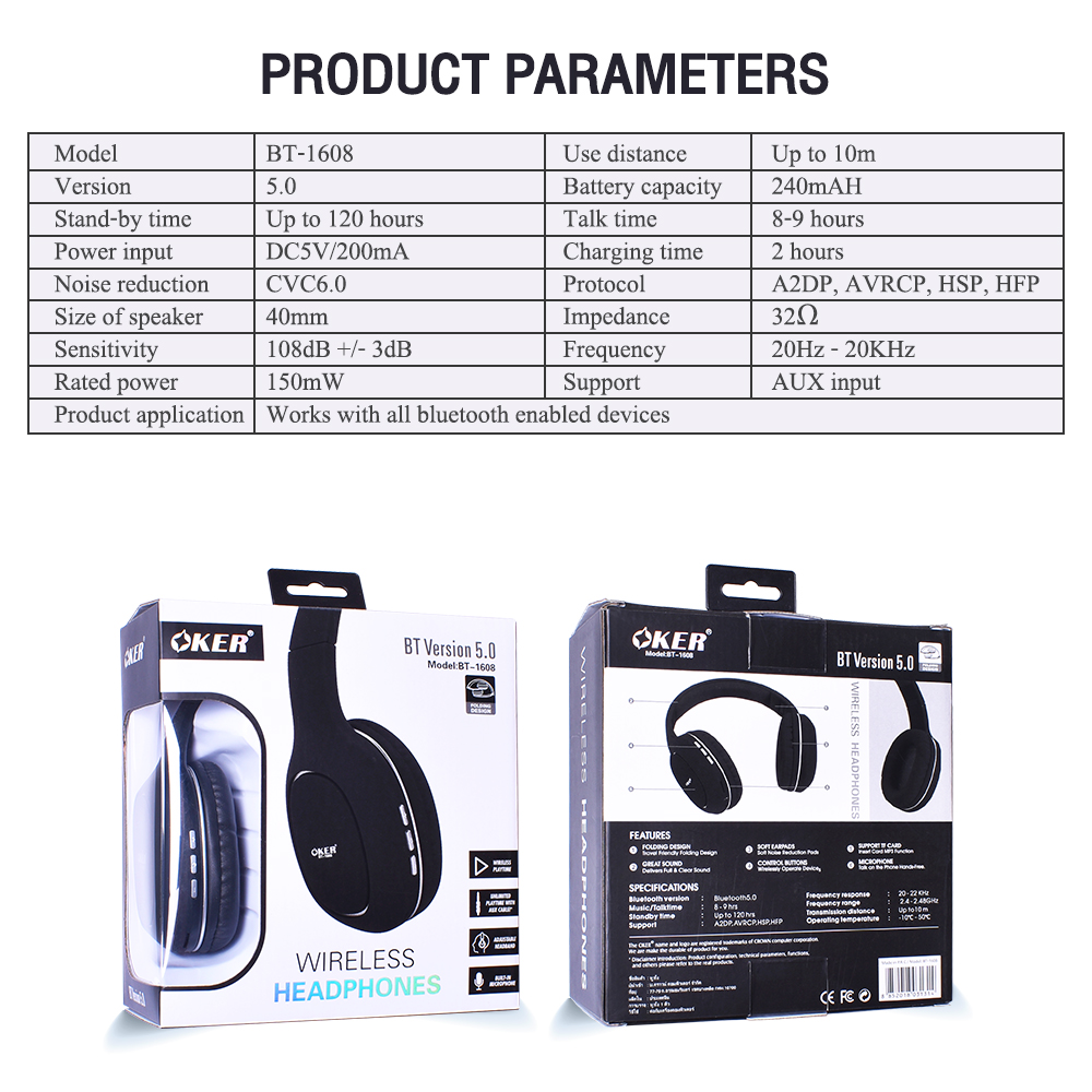 HEADPHONE OKER BLUETOOTH BT-1608 HP-BT-OK-BT1608