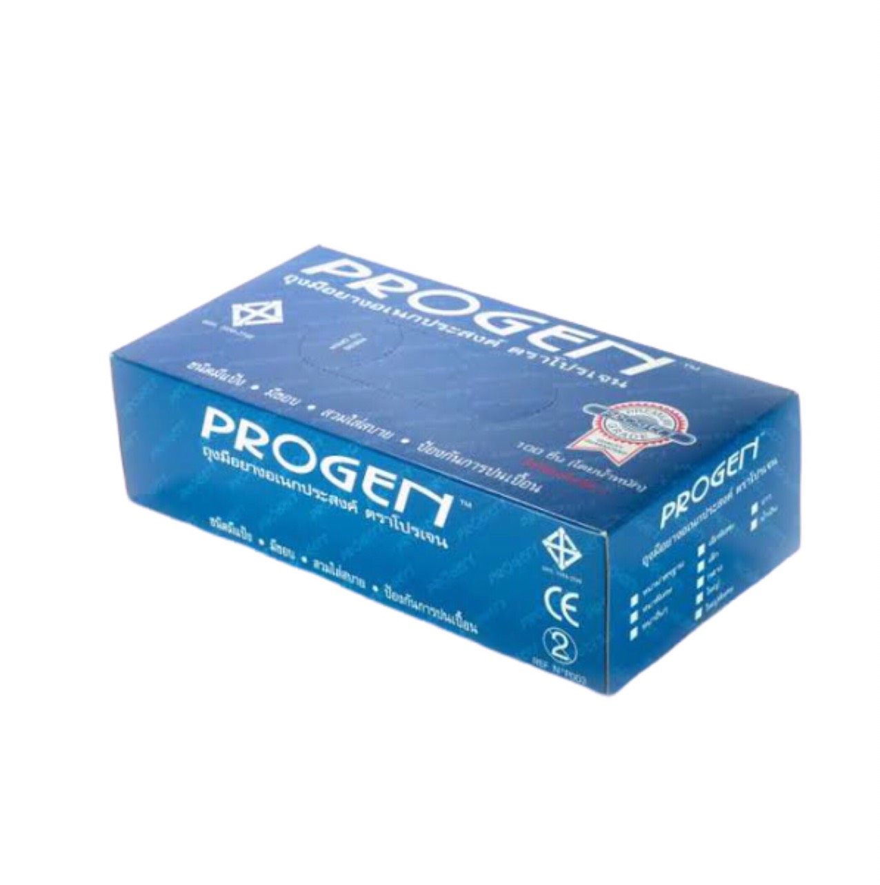 ถุงมือแพทย์ ถุงมือยาง แบบมีแป้ง Brand : Progen