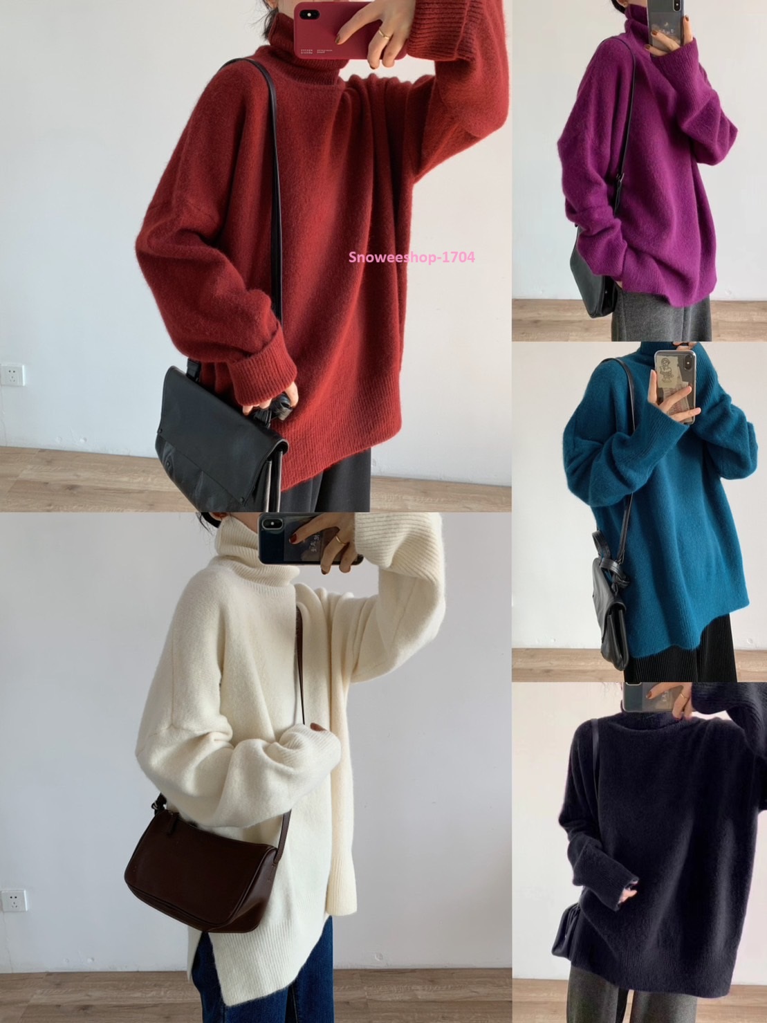 เสื้อสเวตเตอร์คอเต่าตัวใหญ่ผ้านุ่มนิ่มทั้งตัว เสื้อไหมพรมผสมผ้าฝ้ายทอหนา ทรงโอเวอร์ไซ ใส่แบบหลวมๆ ใส่สบายนิ่มมาก เบา หนาแต่ไม่หนัก รอบอกถึง 46 นิ้ว มี 5 สีให้เลือก