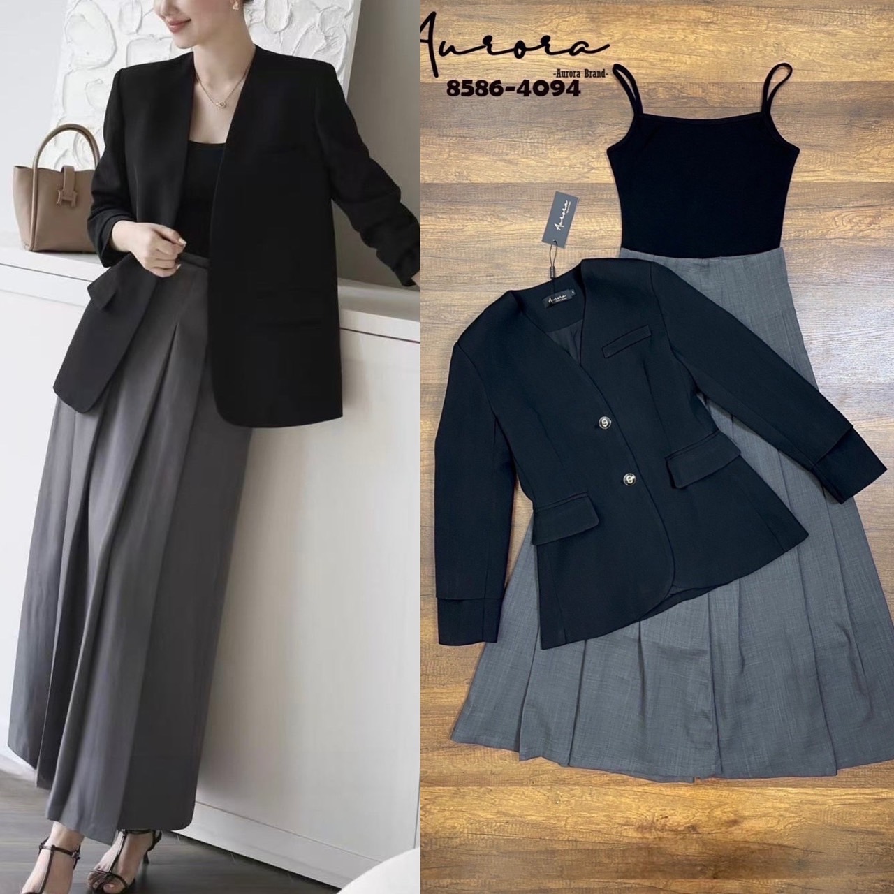 Set 3ชิ้น(สูท+เสื้อตัวใน+กระโปรง) +++Setคอปกทรงสูท สวยได้ลุ๊คหรูหรา ผู้ดีฝุดๆ ผ้าหนานุ่มทุกการสัมผัส ผ้าดีม๊ากมาก แม่ค้าเฟิมๆ ด้านหน้ามีกระดุมแกะใช้งานได้จริง มีซับใน ช่วงไหล่เสริมฟองน้ำเพื่อทรงสวย มีกระเป๋าใช้งานได้จริง +++มาพร้อม Setเสื้อตัวใน+กระโปรง