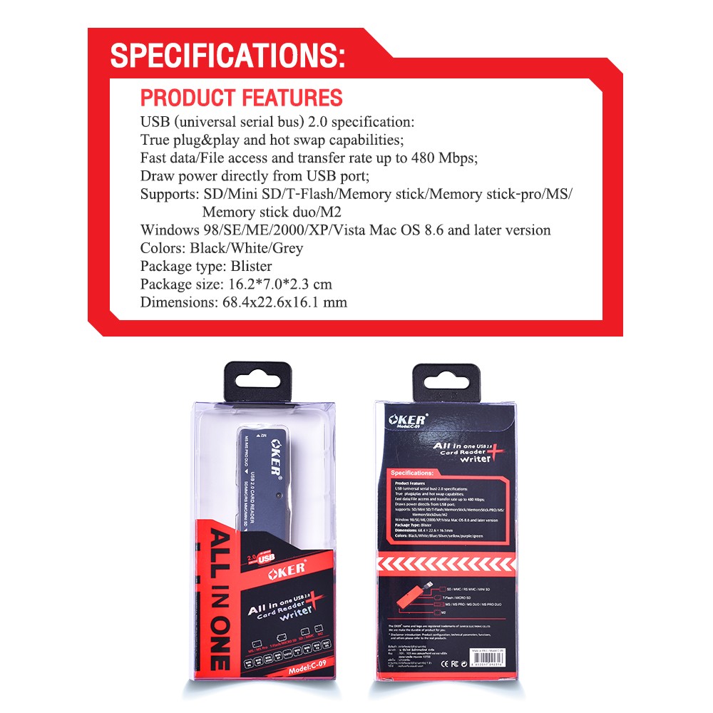 C-09 OKER CARDREADER All in One USB V2.0 CR-EX-OK-C09BK