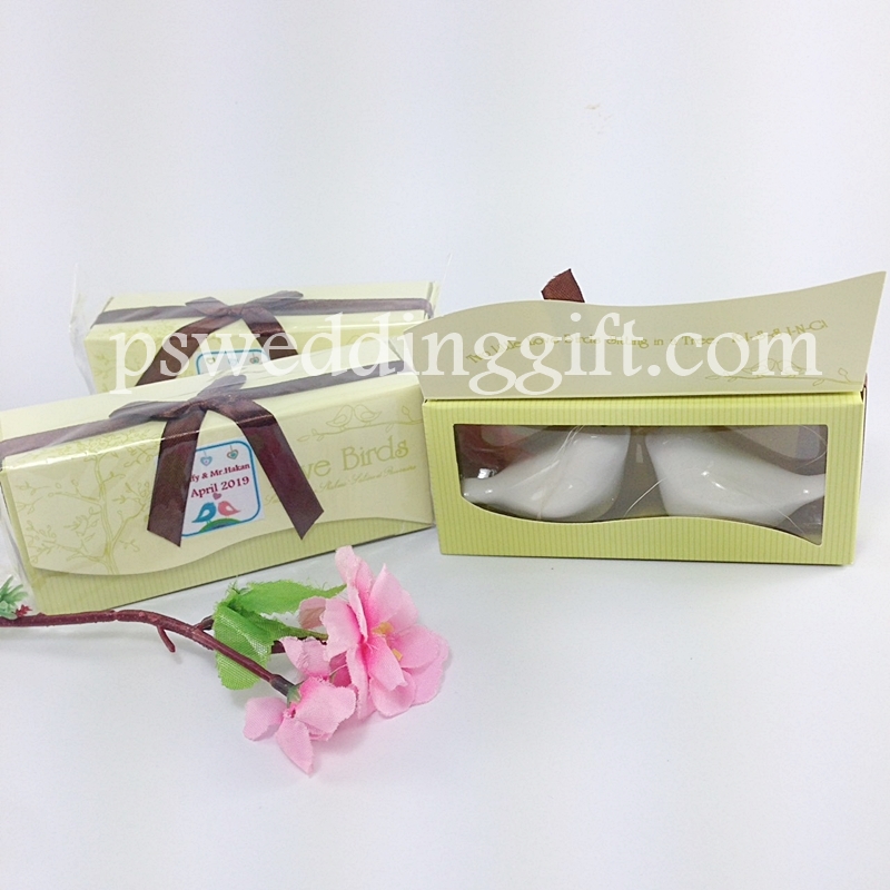 กระปุก เกลือ พริกไทย นก แพ็คกล่องผูกโบว์ พร้อมป้ายชื่อ