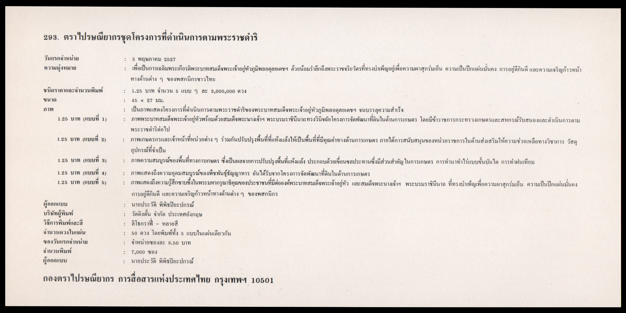 ซองวันแรกจำหน่ายชุดโครงการที่ดำเนินการตามพระราชดำริ 2527 (สภาพนอก)