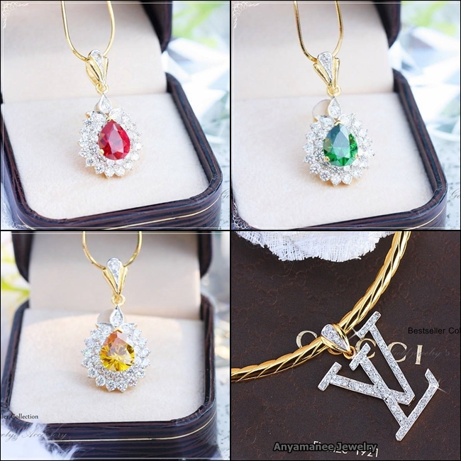 จี้พลอยประดับเพชรczแท้ พร้อมโช๊คเกอร์ สวยหรู 4แบบ