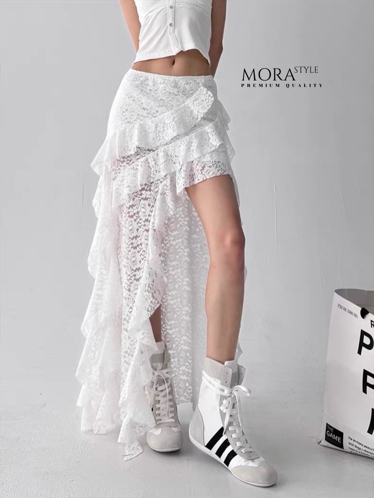 กระโปรงยาวลูกไม้ แต่งระบายชั้น ผ้าใส่สบาย ดีไซน์สวยเก๋ ใส่แมทได้หลายแบบ เป็นอีกรุ่นที่ต้องมีติดตู้นะค้าา