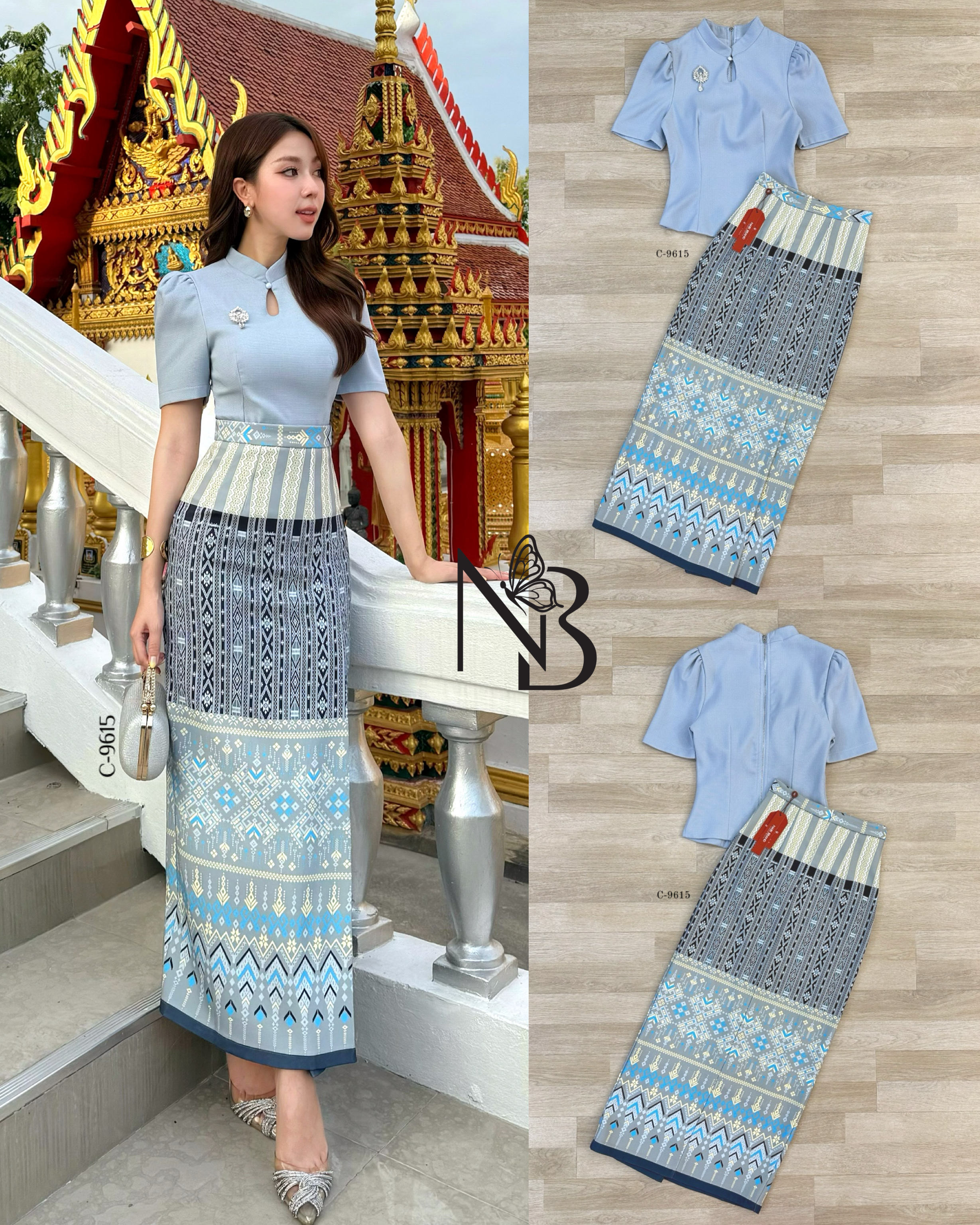 ชุดเซท ชุดไทย คอลใหม่ ลายใหม่ สวยอย่างไทยมาก เสื้อแขนสั้นคอปกตั้งสีครีม พร้อมกับกระโปรงทรงผ้าถุง ลายสวย ประดับเพิ่มด้วยเข็มกลัดเพชรติดอก ชุดมีฟองน้ำและซับใน งานซิบหลังทั้งชุด สามารถใส่ เข้าวัด ทำบุญ หรืองานพิธีการ ก็สวยไม่ซ้ำใครค่ะ🇹🇭 #NABI