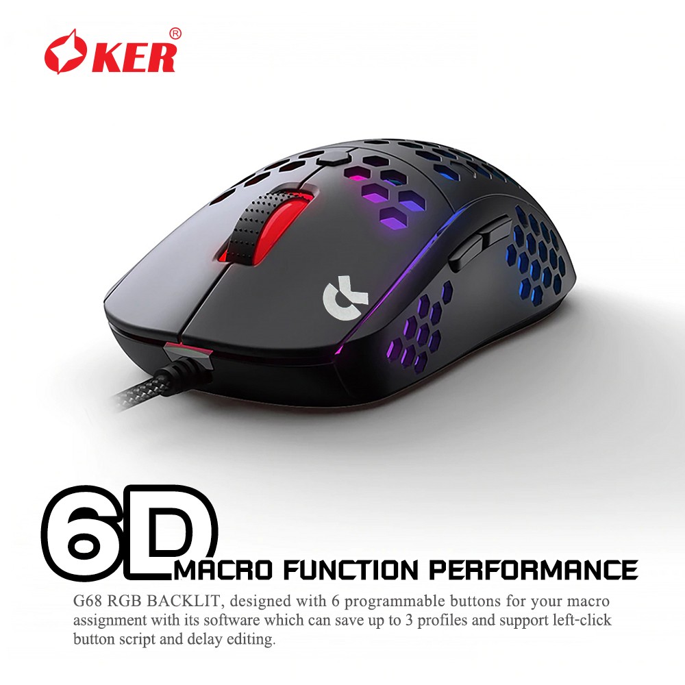OKER G68 MOUSE MACRO USB 10000DPI ESPORTS GAMING RGB MECHANICAL SKU-02952