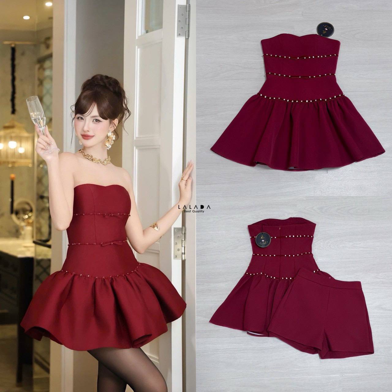 set 2 ชิ้นนะคะ เกาะอกสุดคิ้วแต่งอะไหล่เพชรรอบตัว เสริมฟองน้ำเพิ่มความมั่นใจให้สาวๆ + แต่งโบว์ สวยหรูสวยแพง + กางเกงขาสั้นสวย มีกระเป๋า 1 ข้างใช้งานได้จริงค่ะ เป๊ะปัง การันตีงานคุณภาพ ตัดเย็บปราณีต