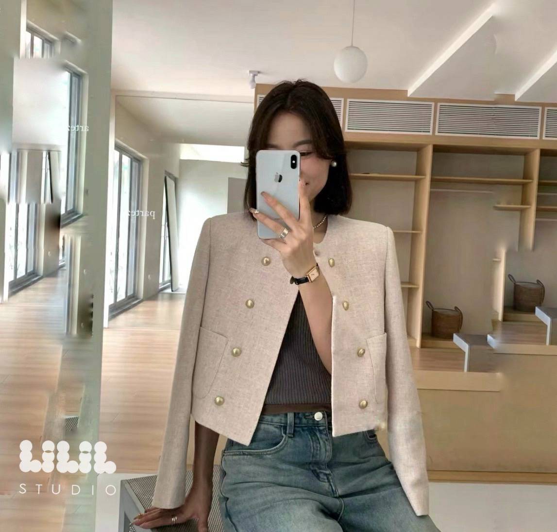 LILIL STUDIO🩷 เบลเซอร์ลินิน Korea style กระดุมทองคู่ กระเป๋าหน้าซับในผ้าลื่น ทรงสวยcuttingเนี้ยบ พร้อมส่งค่ะ