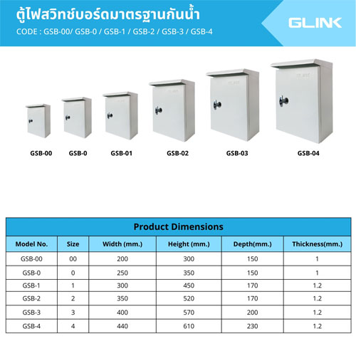 GLINK ตู้ไฟสวิทซ์บอร์ดมาตรฐานกันน้ำ SKU-03039
