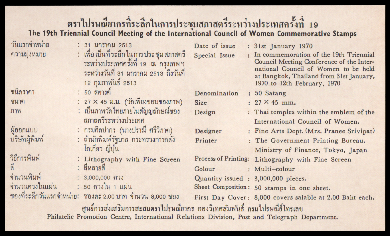 ซองวันแรกจำหน่ายการประชุมสภาสตรีระหว่างประเทศ ครั้งที่ 19