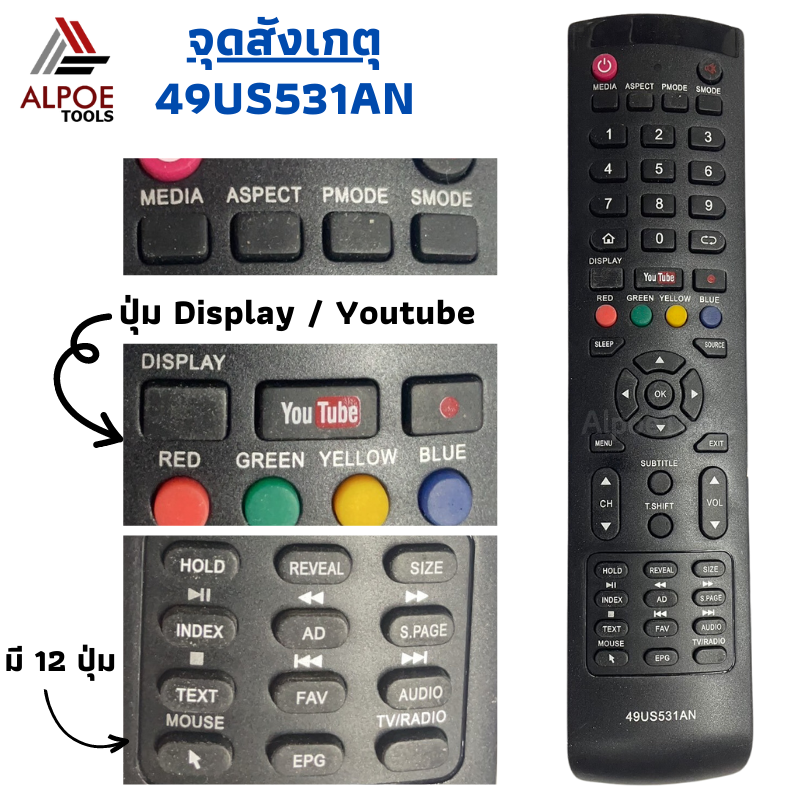รีโมททีวี Aconatic รหัส 49US531AN สำหรับ Smart TV