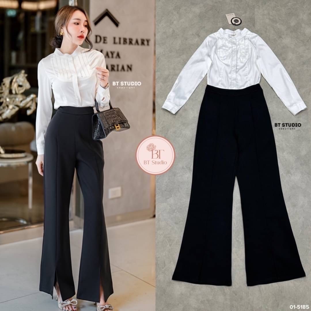 เซท 2 ชิ้น เสื้อเชิ้ตแขนยาวคอปีนกระดุมหน้า ช่วงอกแต่งแทบจับจีบริ้วลง แมทซ์กับกางเกงขายาวสีดำ งานสวยเนื้อผ้าดี แมทซ์กันสวย หรู ดู luxury ม๊ากคร้าาา #ลุคคลาสลิค #ชุดเซทเสื้อทำงาน #เสื้อเชิ้ต #กางเกงทำงาน #งานป้ายบีที #btstudio