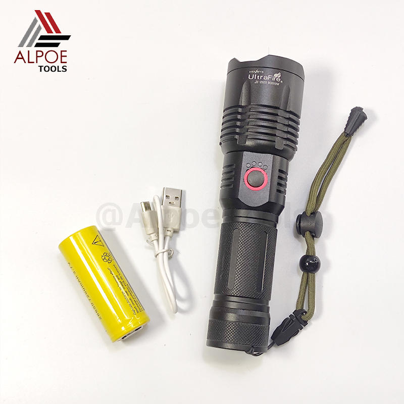 ไฟฉายแรงสูง พร้อมอุปรกรณ์ชาร์จ หลอด T20 ถ่าน 26650 รุ่น JX-2020