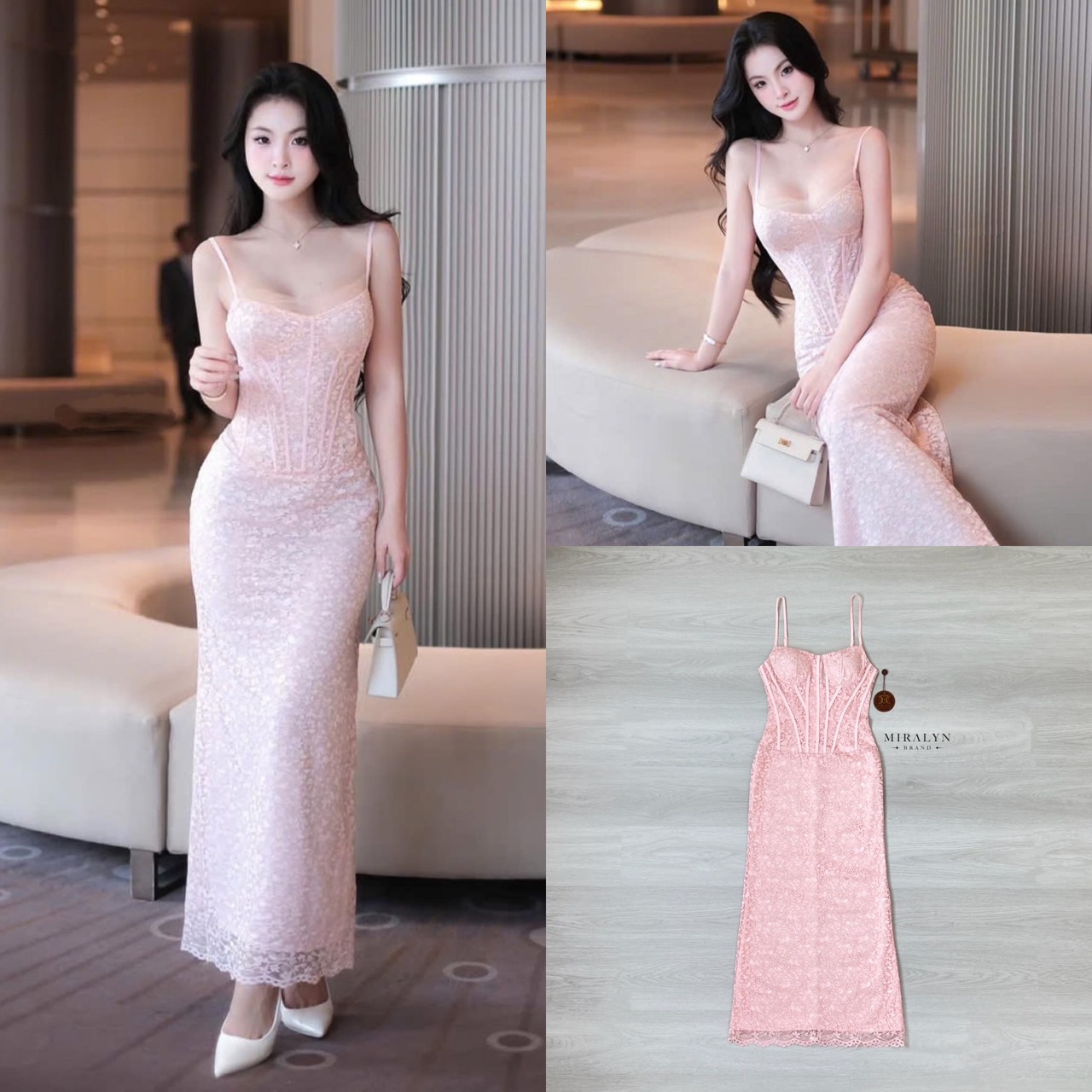เดรสยาวสายเดี่ยวเข้ารูปผ้าลูกไม้มีเทกเจอร์งานสายปรับได้ผ้าลูกไม้เนื้อนิ่มใส่สบายเมาะกับเมืองไทยที่สุดอกมีฟองน้ำเสริมเพิ่มทรงสวยช่วงตัวงานเข้ารูปชายกระโปรงบานเล็กน้อยชายกระโปรงลูกไม้ฉลุเก๋ๆงานมีซิปหลังและซับทั้งชุด งานทรงสวยใส่สวยเก็บหุ่นดีมากๆใส่ออกงานออก