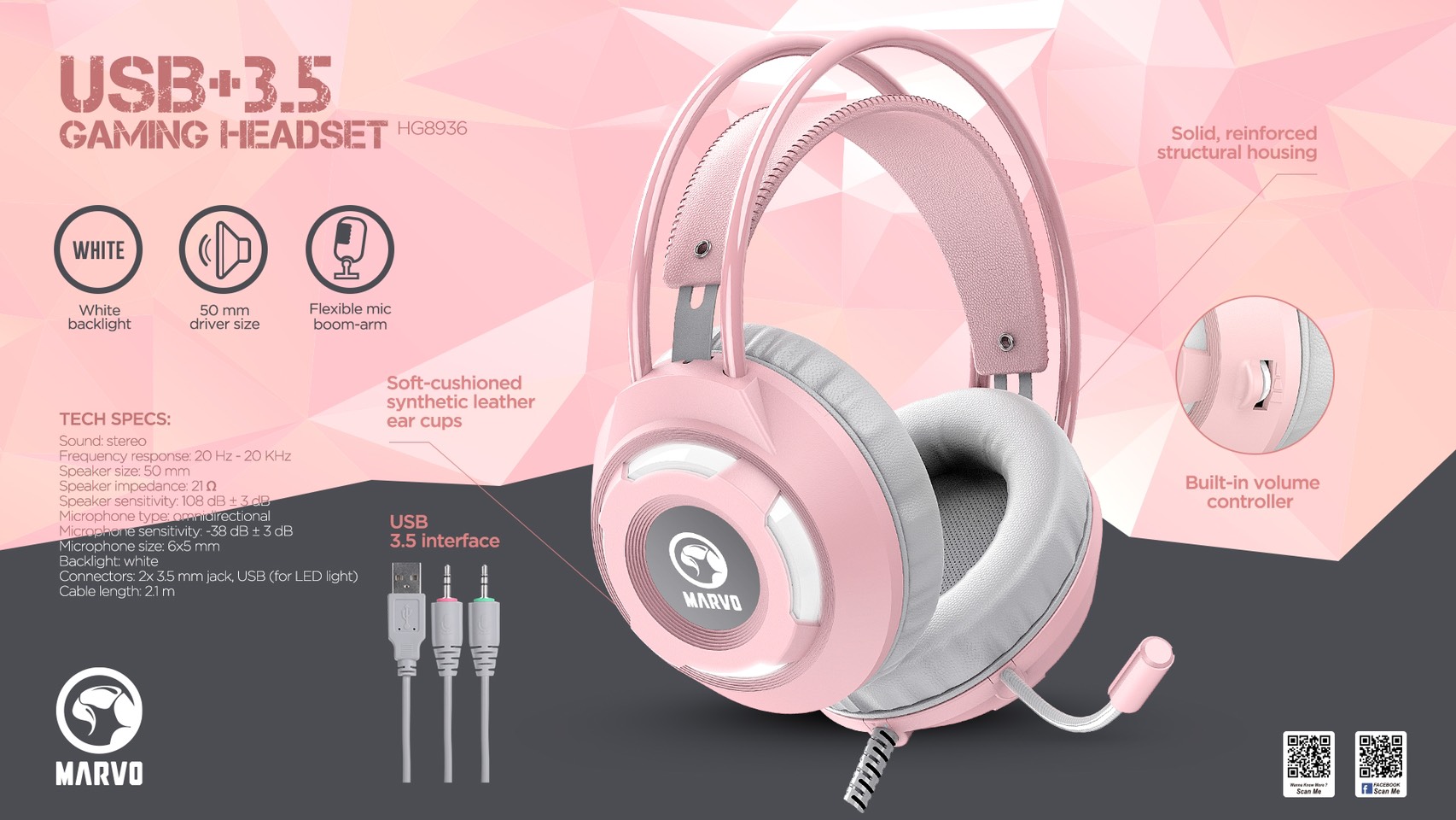 MARVO HEADPHONE+MIC HG-8936