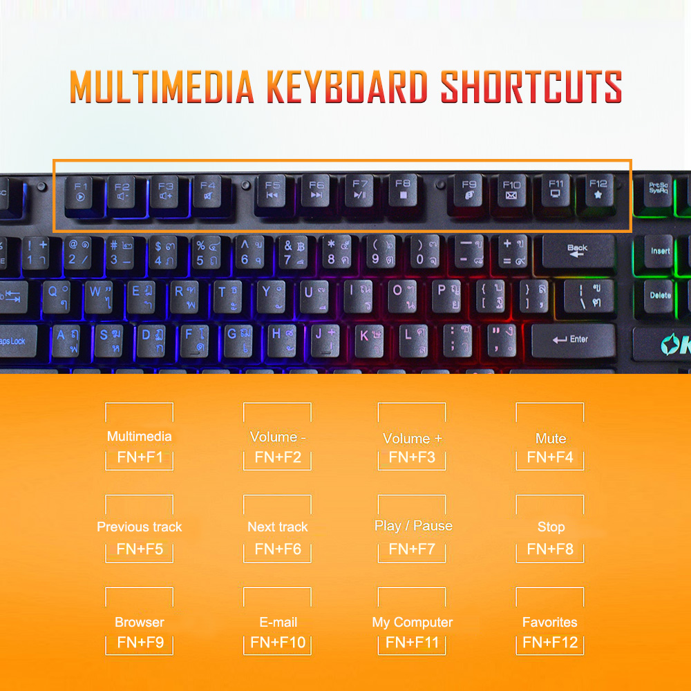 KM6120 OKER GAMING KEYBOARD+MOUSE มีไฟ SKU-02071
