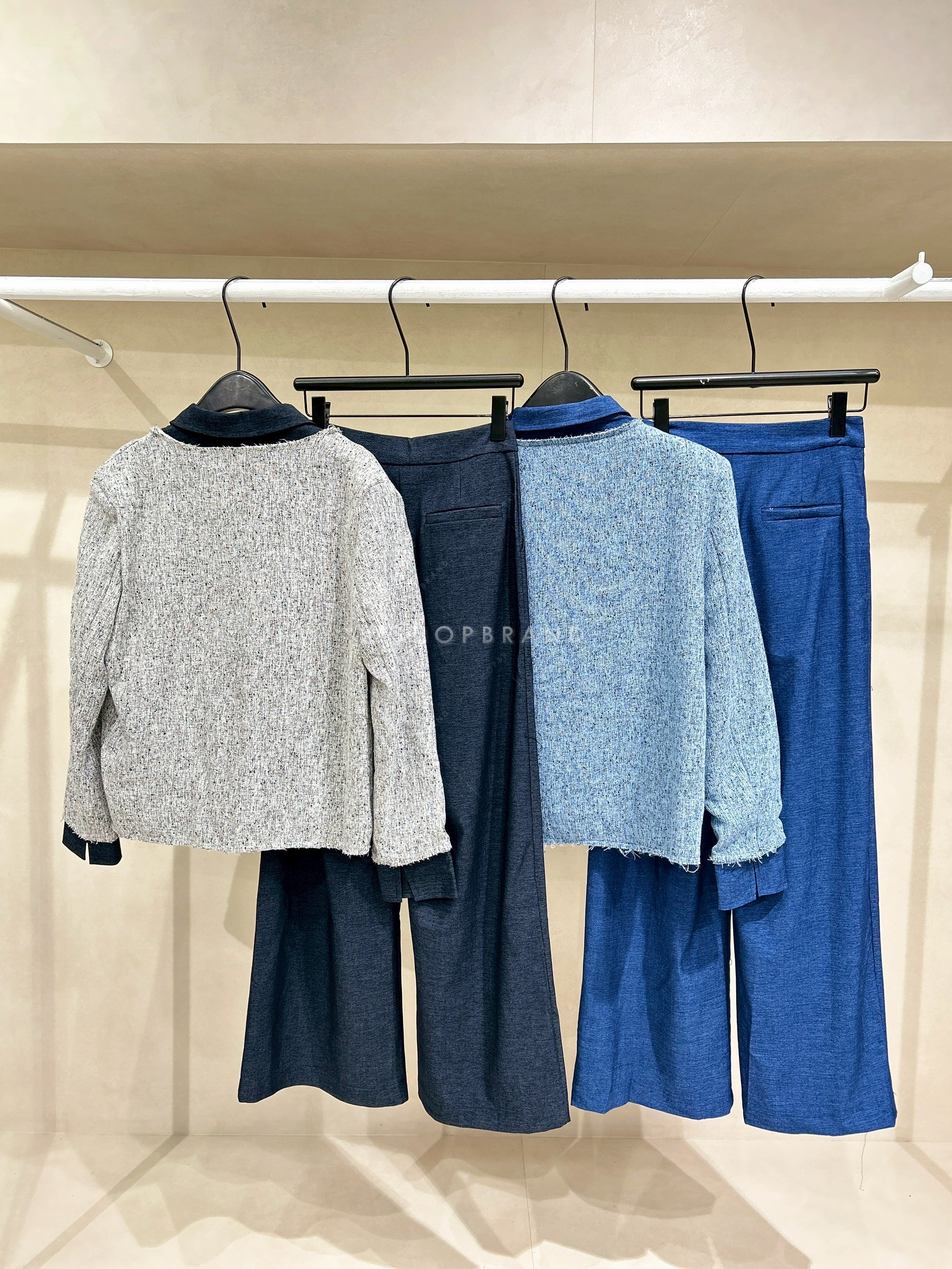 Set เสื้อแขนยาวผ้าทอต่อเชิ้ตด้านใน + กางเกงขายาว