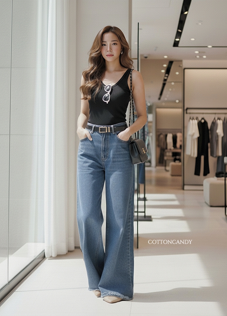 Tag#cottoncandy กางเกงยีนส์ รุ่นนี้ผ้ายีนส์เนื้อพรีเมี่ยม งานดี แพทเทิลขากระบอกใหญ่บานสวยจึ้งสวยๆ ทรงนี้ใครใส่ก็สวย พลางสะโพกดีมากๆ