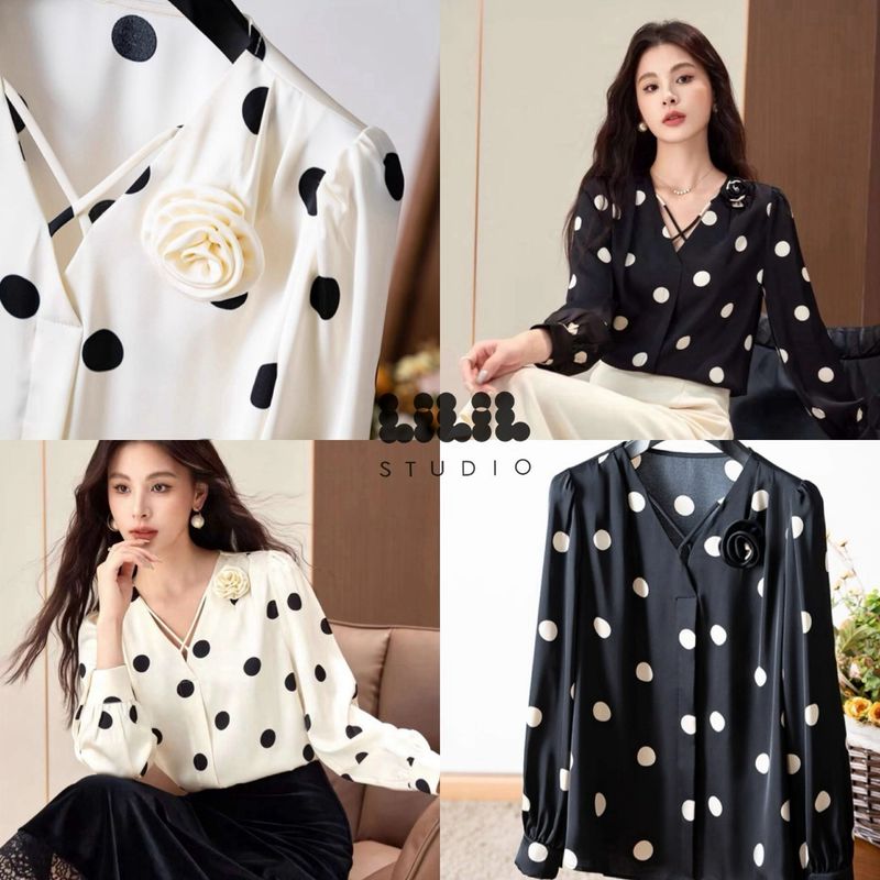 เสื้อซาตินลายจุด ใส่สบายมาก งานคุณภาพใส่สวย อินๆ ต้องมีนะคะสาวๆ