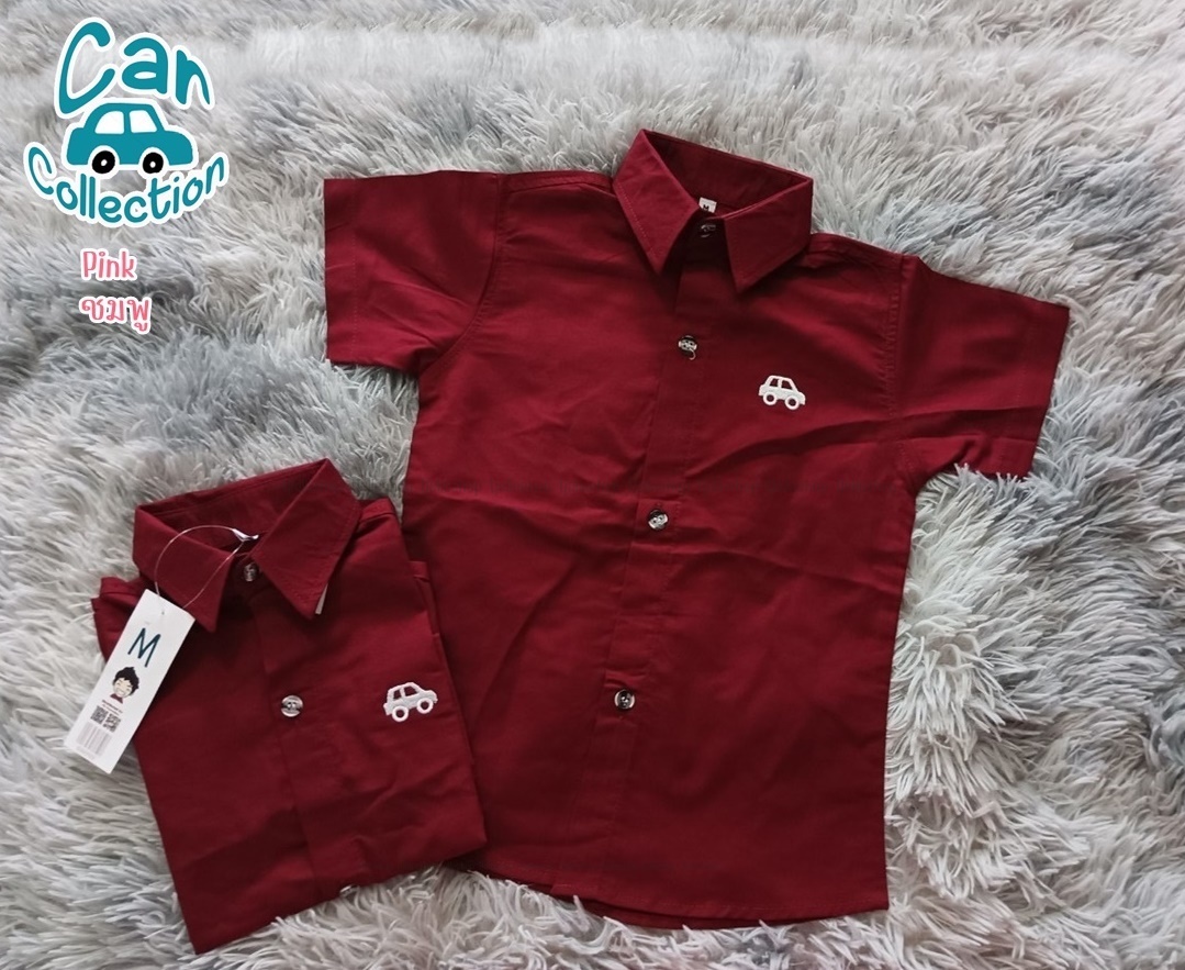 car เสื้อเชิ้ตเด็ก แขนสั้น คอปก สีแดงไวน์ 8เดือน-10ขวบ